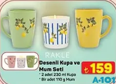RAKLE DESENLİ KUPA VE MUM SETİ